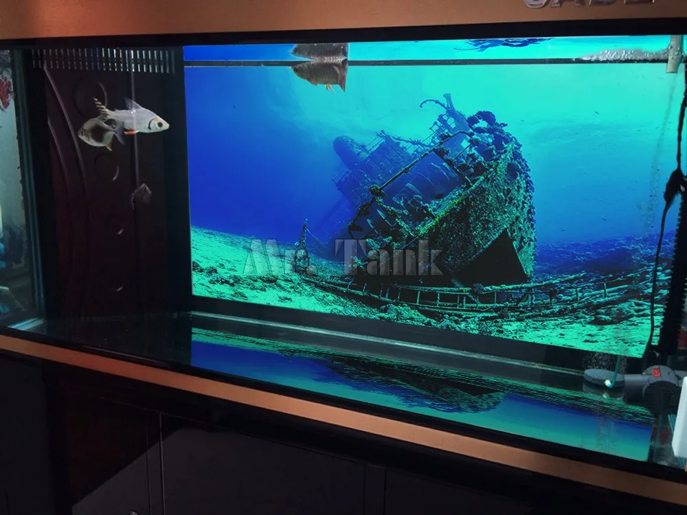 Custom Aquarium Background Poster - Self-Adhesive Creative PVC Fish Tank Wallpaper with Large Shipwreck Ornament - Available in 24, 30, 48, and 72 Inches image 4