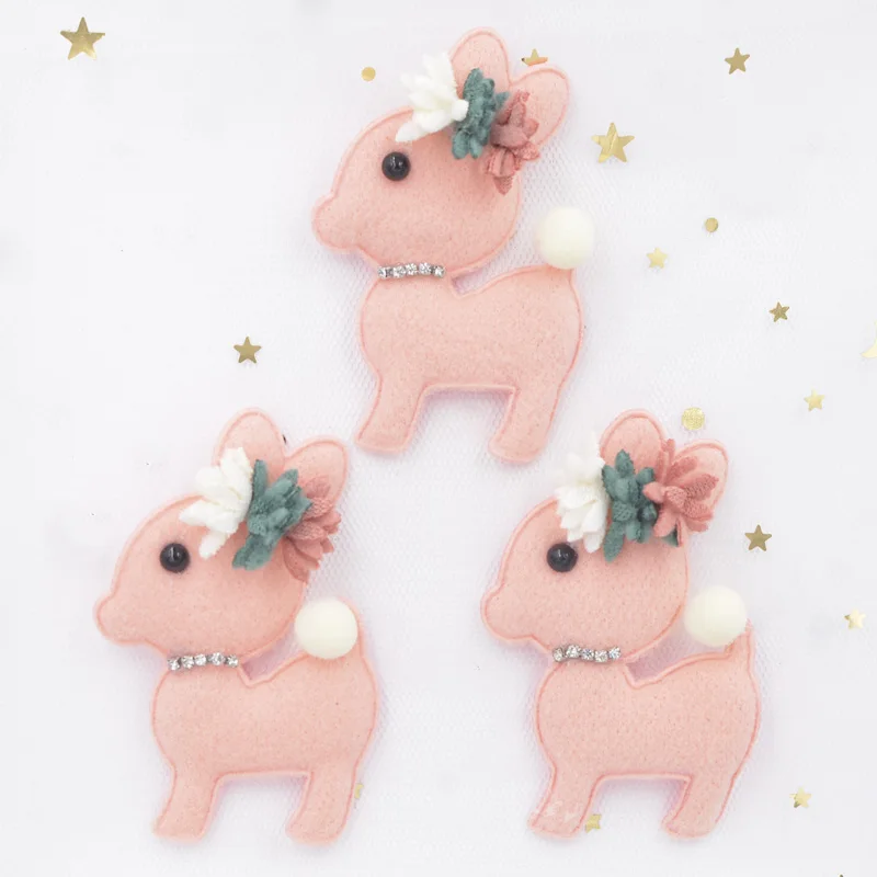 Pink-4pcs 7 см плюшевая ткань мягкая аппликация мультяшная палочка "Олень"-стразы цветок патч для одежды стикер для рукоделия DIY Украшение для волос F89 - Цвет: Pink-4pcs