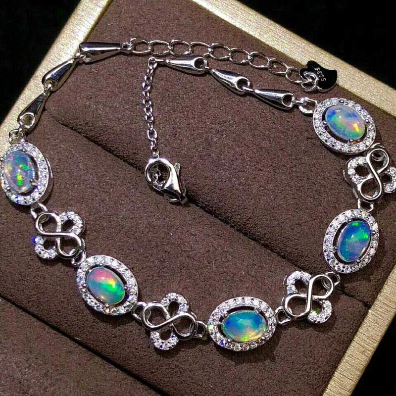 Bracelet MeiBaPJ натуральный опал драгоценный камень серьги кольцо браслет 3 шт. Сиут для женщин Настоящее 925 пробы серебряные ювелирные изделия - Цвет камня: Bracelet