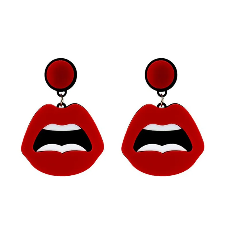 2019 New Unique Sexy Red Lips Geometric Stud Earrings Acrylic Lip Shaped Long Earing For Women Hip Hop Night Club Dancer Jewelry | Украшения