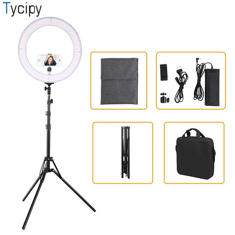 Tycipy 18 &quotкольцевой светильник светодиодный Штатив для селфи телефона студия