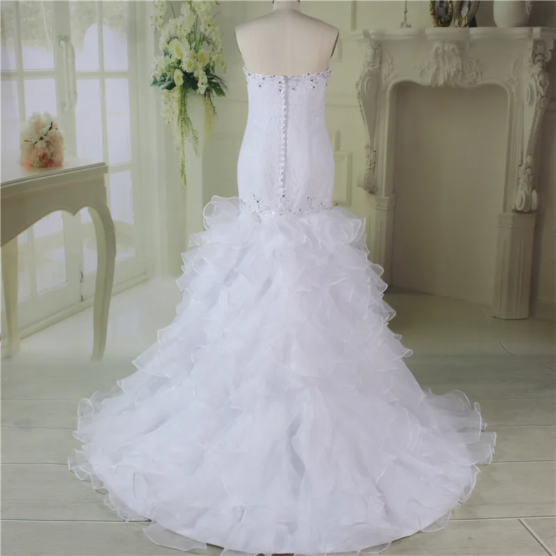 Fashion White Vestido de Noiva Organza Tiered Ruffles Mermaid Wedding Dress 2019 Lace Formal Bridal Gown robe mariee | Свадьбы и