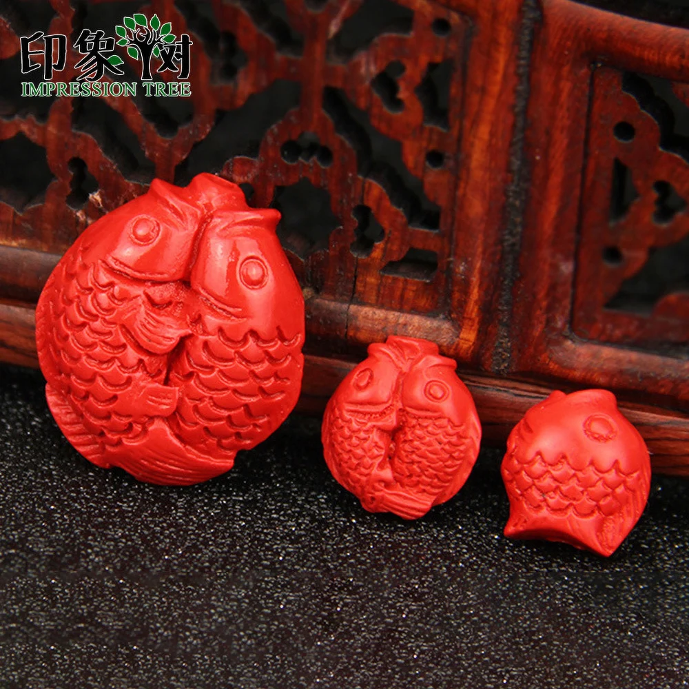 

5Pcs 22*25/13/12*13mm Red Cinnabar Hug-Fish Charms Necklace Health Cinnabar Beads For Bracelets DIY Jewelry Components Making