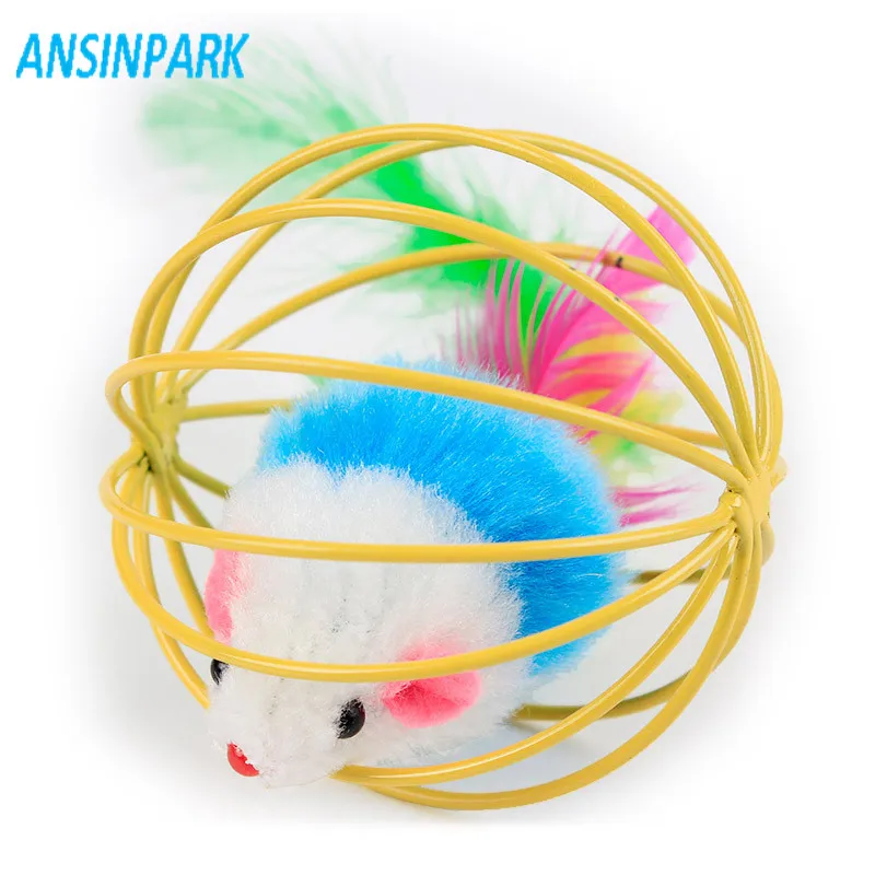 Случайный Забавный питомец котенок кошка игра мышь крысиная клетка игрушка