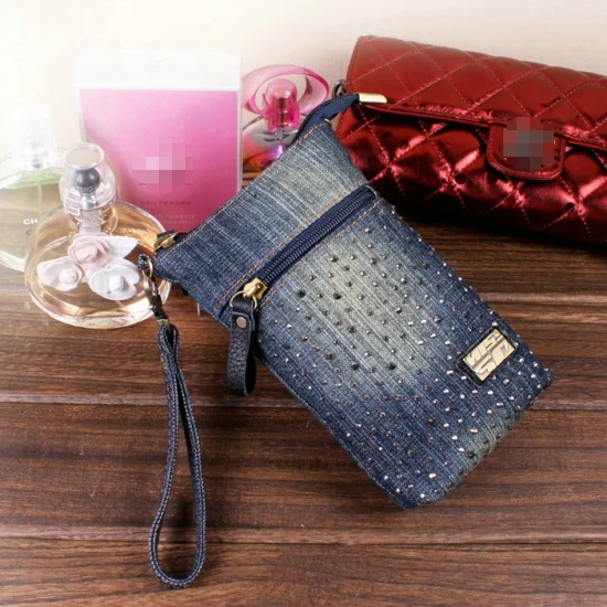 womens handmade blue jeans denim clutch handbag purse simple lovely design mobile phone pouch with handle+long shoulder strap |