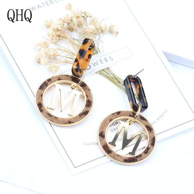 Серьги QHQ корейские красивые леопардовые серьги с буквами m длинные модные