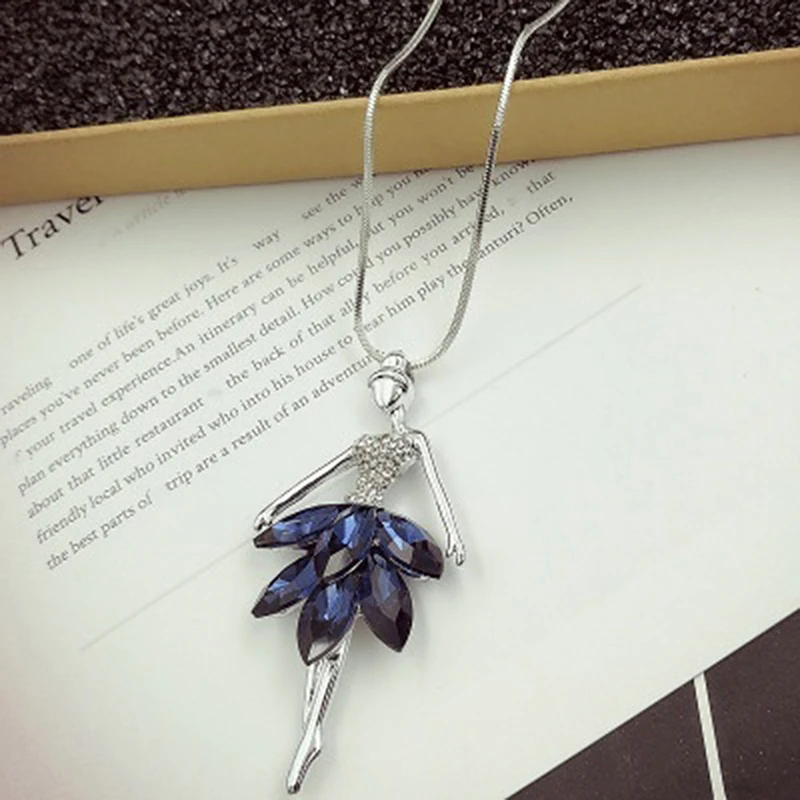 Ожерелье с кулоном для женщин синими кристаллами рождественский подарок длинная