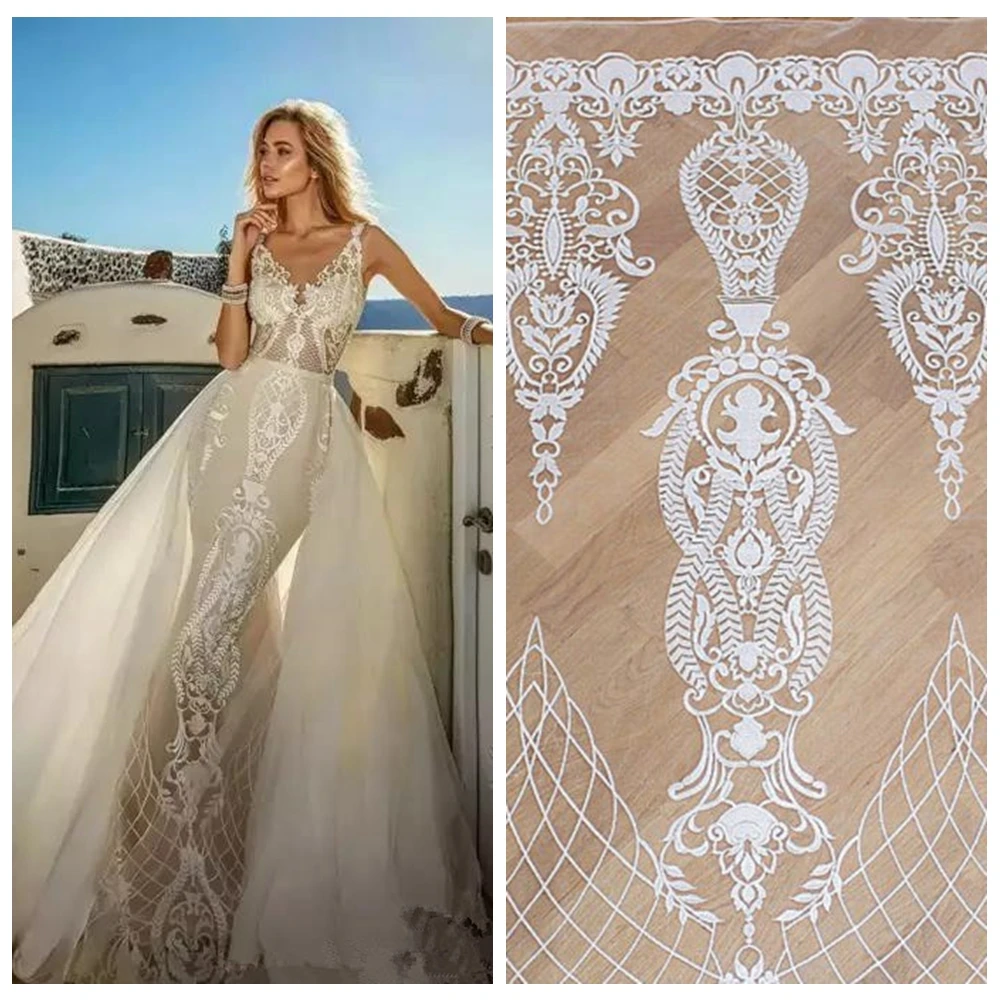 5yards hot popular off white/black high quality milk tulle embroidery fabirc for wedding dress guipure lace fabric | Дом и сад