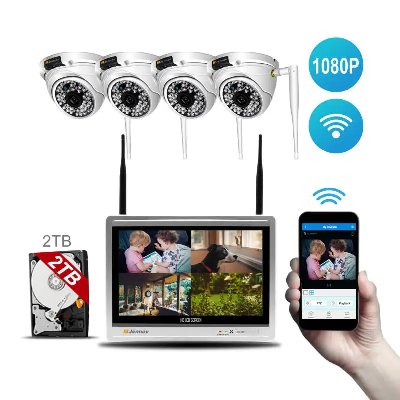 4 Pieces Cameras Jennov видеонаблюдение 4CH 1080P CCTV NVR Wifi беспроводная камера безопасности система наружная водонепроницаемая IP 66 12 дюймовый ЖК-монитор - Цвет: 4 Pieces Cameras