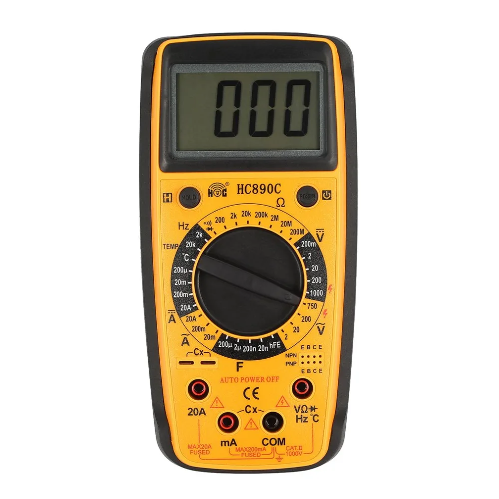HC890C цифровой ручной мультиметр AC/DC Вольт Ампер Ом Емкость температура диод hFE