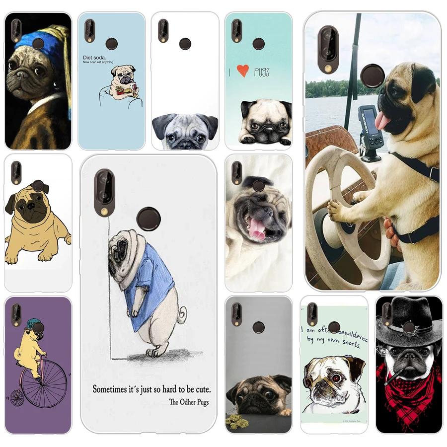154AQ Funny Smiling Pug Lovely Soft Silicone Tpu Cover Case for huawei p 20 lite pro y6 2017 mate 10 | Мобильные телефоны и