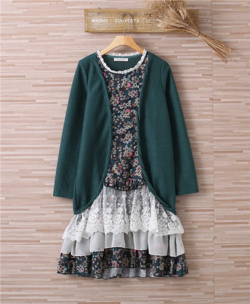 Винтажное кружевное платье с рюшами в стиле пэчворк Женская одежда Комплект из