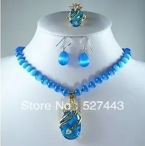 Скидка 30% оптовая продажа новое ожерелье из голубого опала подвеска и серьги