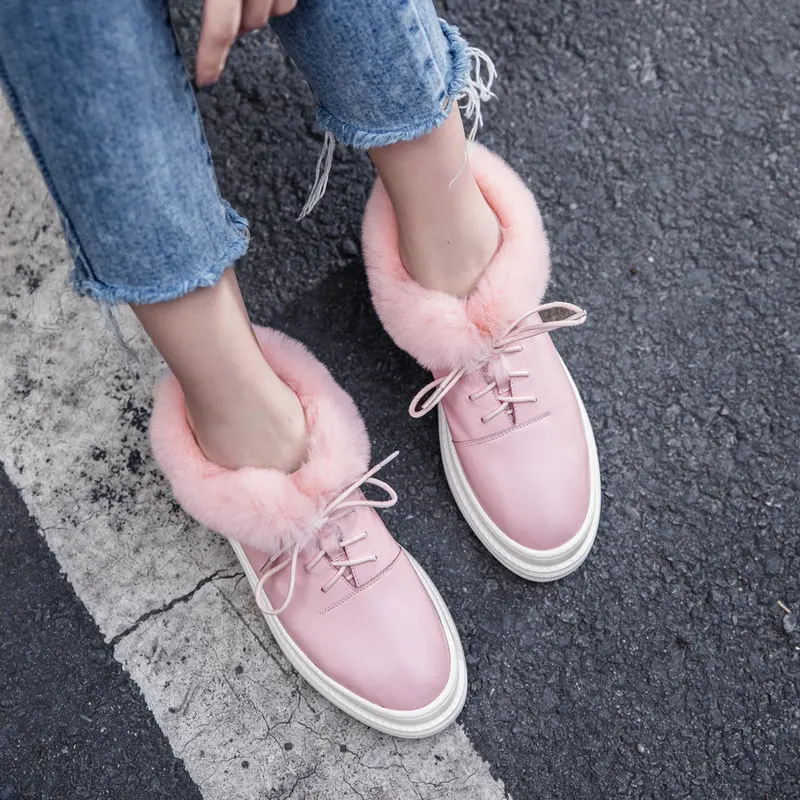 FUN VILLE New Women Ankle boots High Quality Genuine Leather Boots Autumn Winter Warm Boot Women Thick Platform Flats shoes