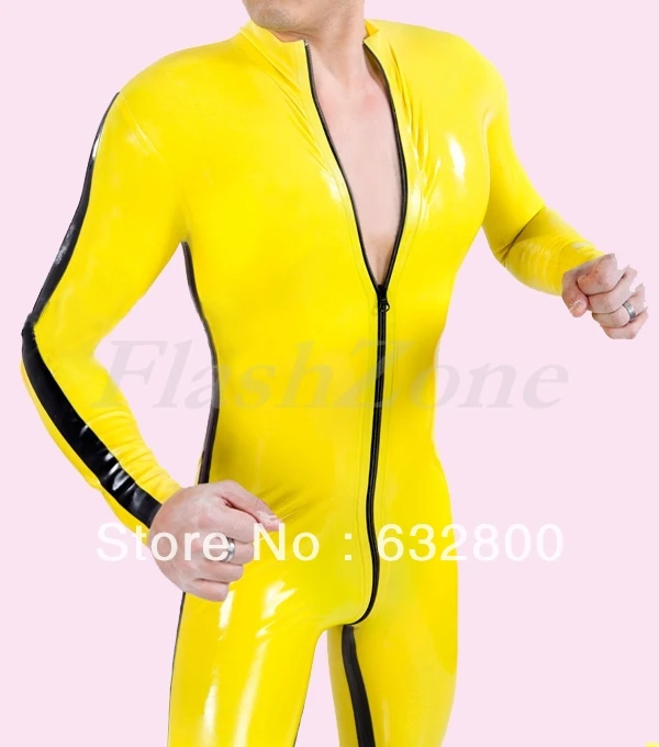 Резиновое боди в черную полоску желтого цвета латексная одежда для мужчин|wear warm