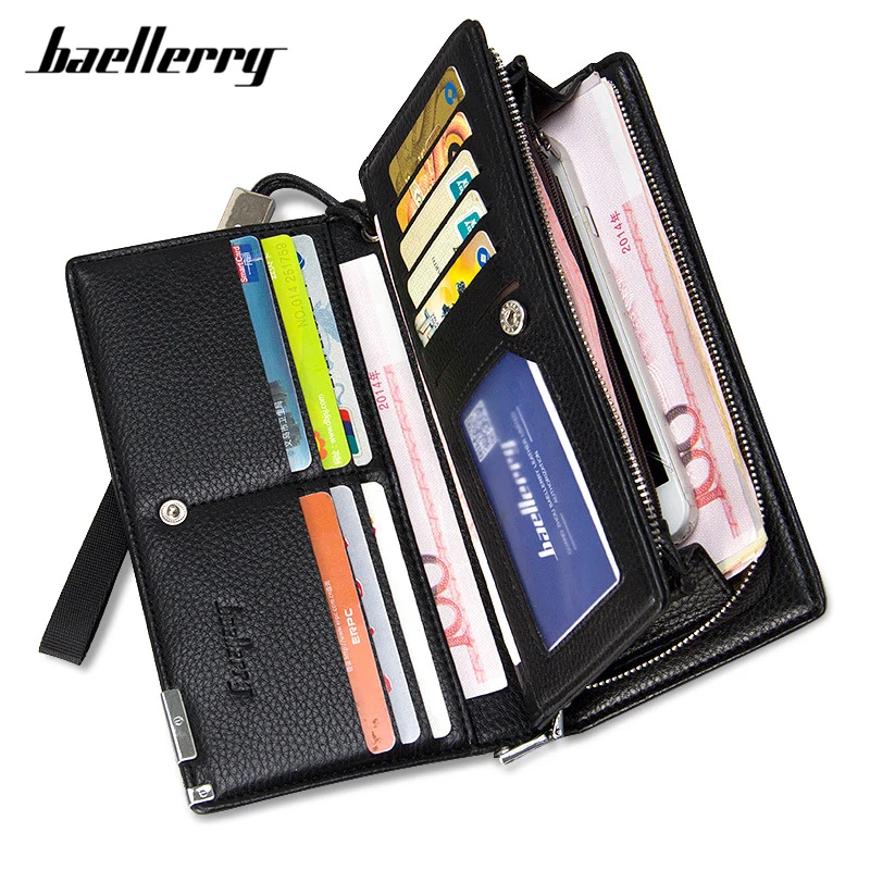 

Baellerry Brand Large Capacity Clutch Wallet Men Synthetic Leather Long Wallets Male Card Holder Wristband Business Purse Man