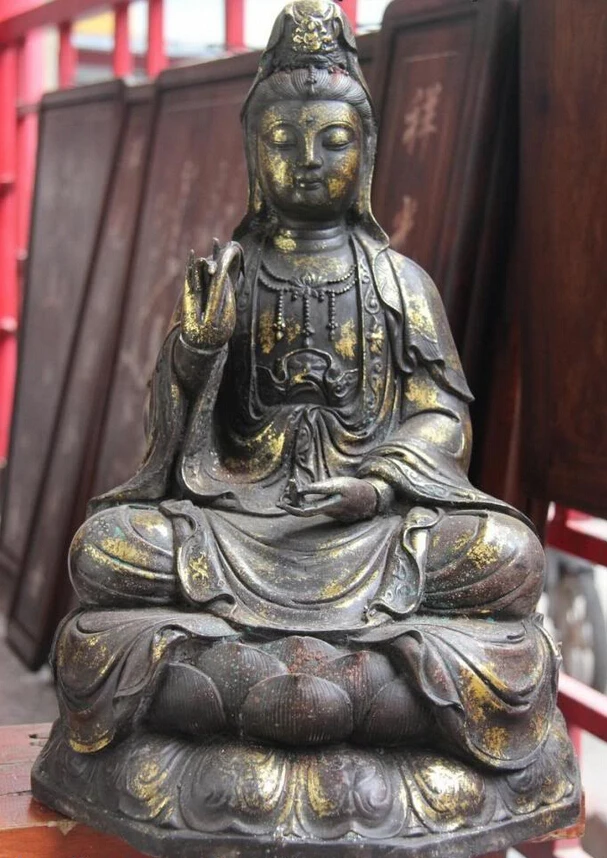 

song voge gem S1031 17 Chinese Old Bronze Copper Kwan-yin Guanyin Boddhisattva Goddess Buddha Statue