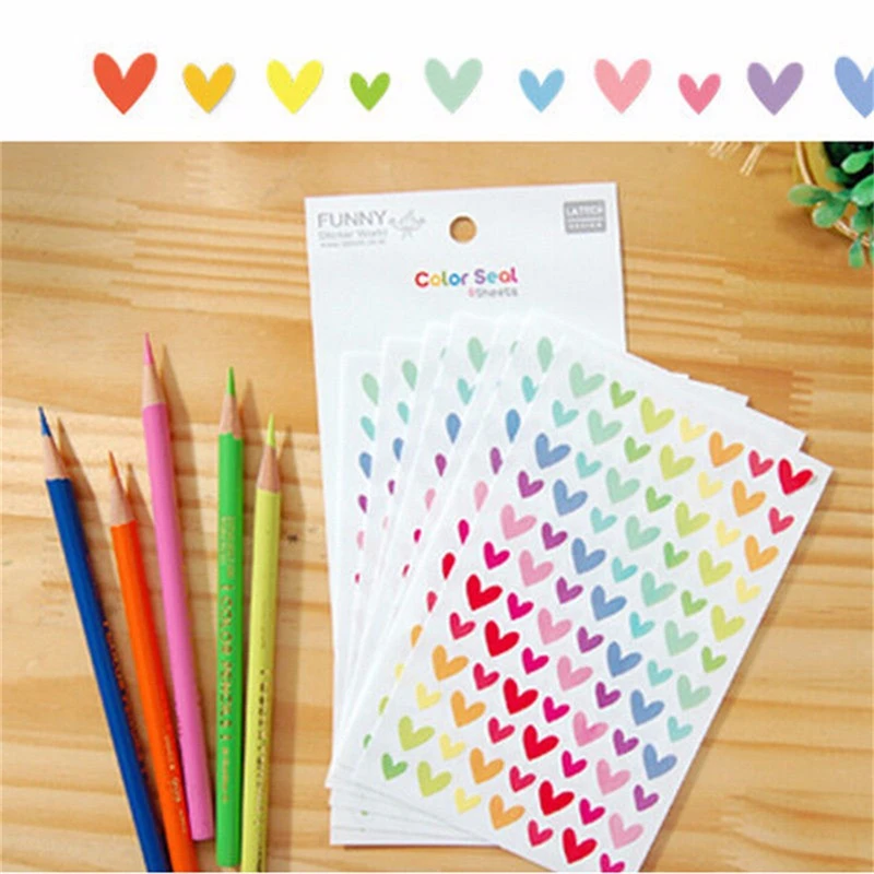 Pegatina de juguete con forma de estrellas de amor y puntos coloridos para ni&ntilde;os, diario de papel para ni&ntilde;os, adhesivos decorativos para &aacute;lbum de recortes, juguetes cl&aacute;sicos-3