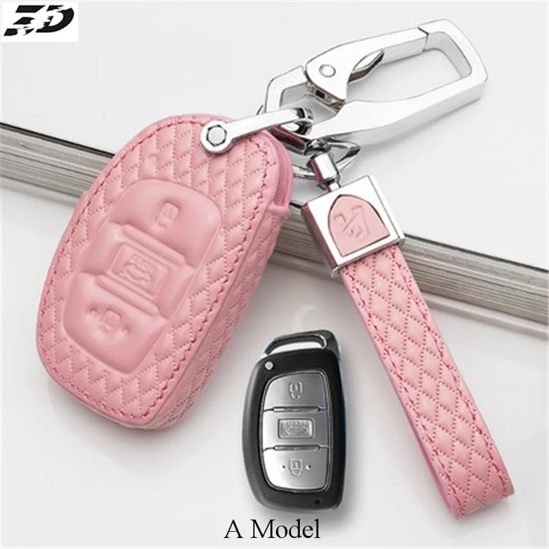 A Model Pink Натуральная кожа чехол для ключа автомобиля hyundai creta solaris i10/hyundai solaris santa fe elantra tucson verna/hyundai ix35 i40 - Название цвета: A Model Pink