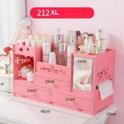 212XL Pink Косметический ящик для хранения, Настольный ящик, бытовой простой с зеркалом, туалетный столик, отделочная коробка, стойка для продуктов по уходу за кожей - Цвет: 212XL Pink