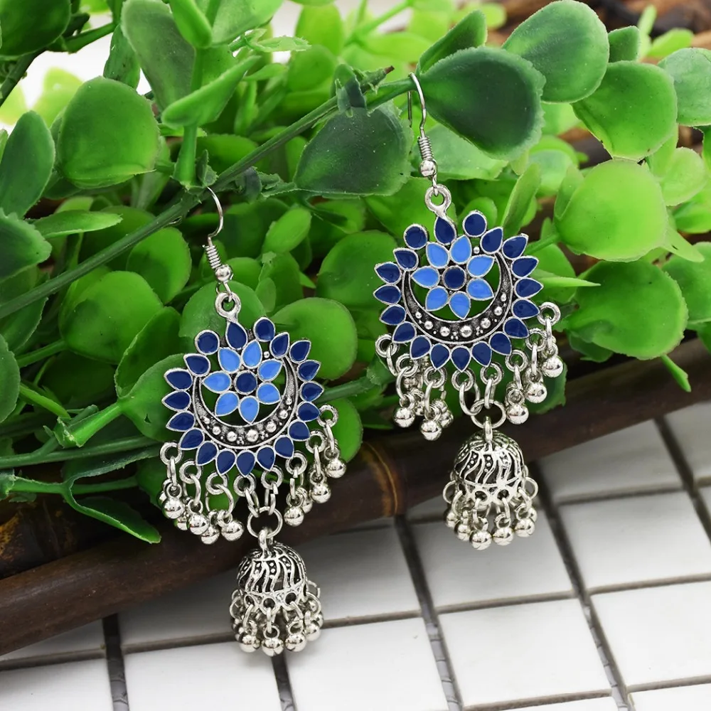 

AmazingTurkish India Style Color Metal Hollow Flower Drop Fringe Earrings Tribal Afghan Jewelry Ethnic Jhumka Egypt