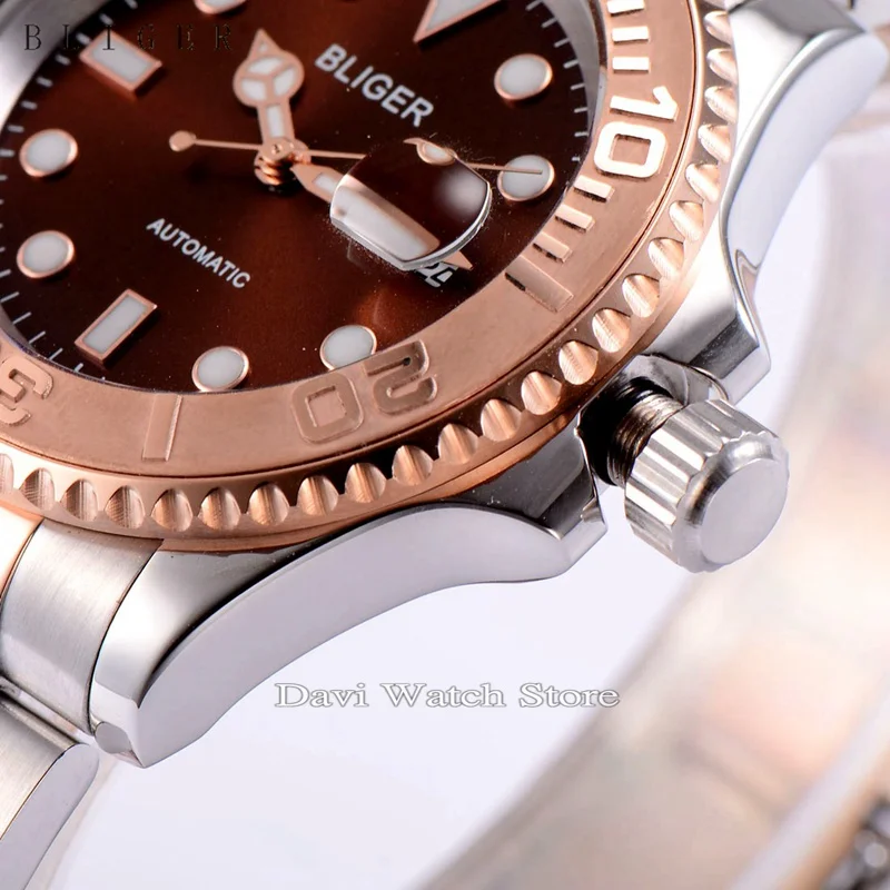 40 мм Bliger дата и день керамический ободок светящийся сапфир автоматические