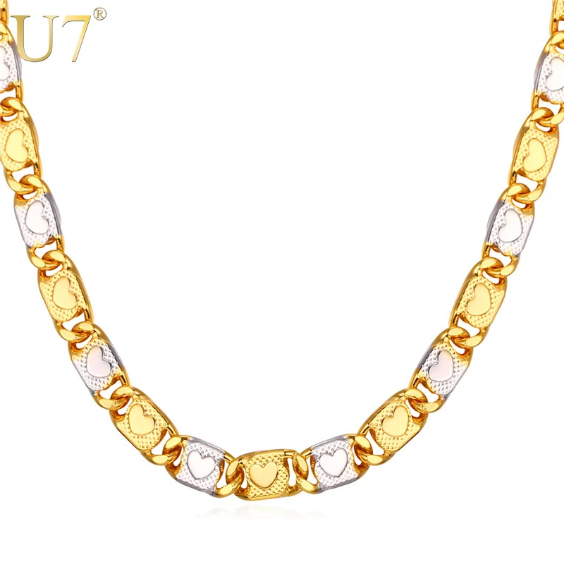 

U7 New Two Tone Gold Color Chain Necklace With Heart Pattern Trendy Wholesale Link Chain Necklace Men Jewelry N538