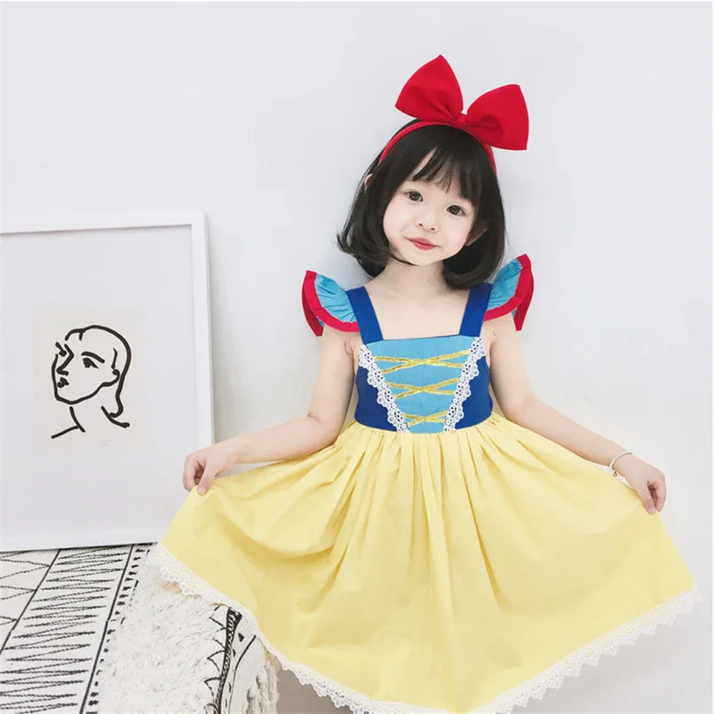 dress with headband Платье принцессы Белоснежки для маленьких девочек; детское летнее хлопковое платье; Хэллоуин косплей фантазии; праздничный костюм - Цвет: dress with headband
