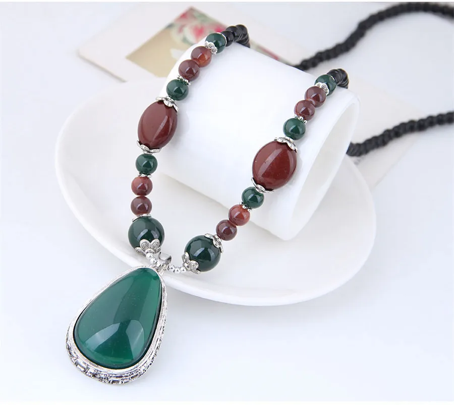 Винтажные Длинные Колье Kymyad зеленые ожерелья и подвески в форме капли воды макси