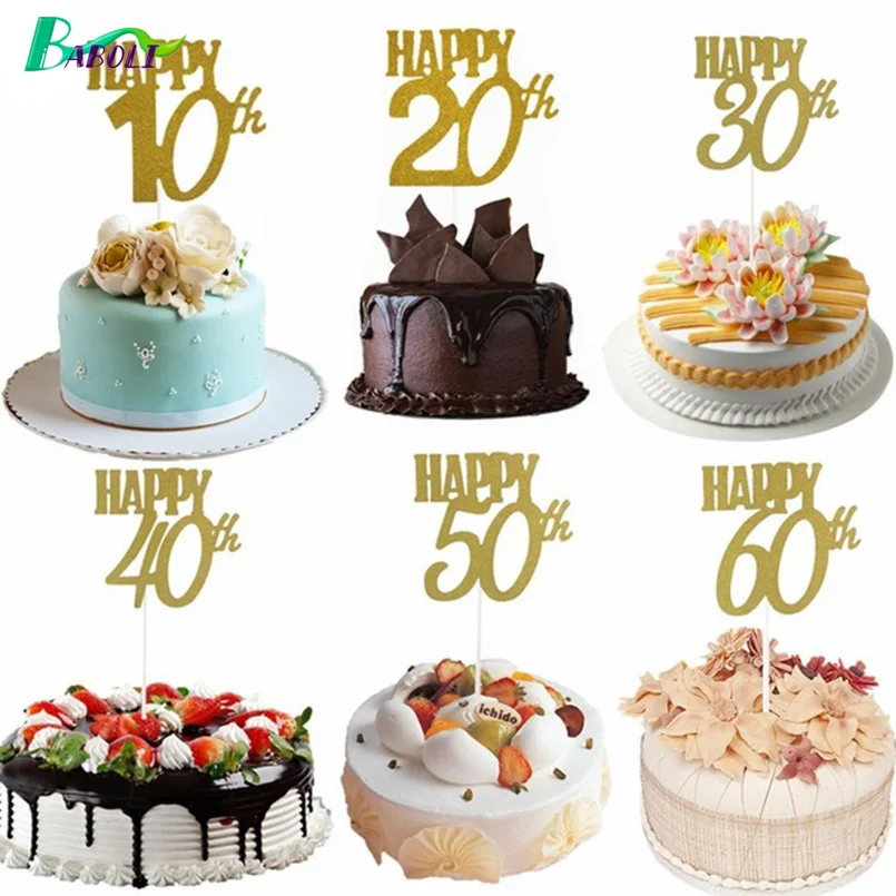 1 шт Главная DIY торт С Днем Рождения флаг 10th 20th 30th 40th 50th 60th карты вечерние Юбилей