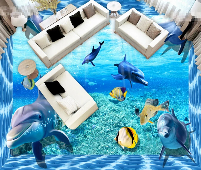 

[Self-Adhesive] 3D Blue Ocean Dolphin 6 Non-slip Waterproof Photo Self-Adhesive Floor Mural Sticker WallPaper Murals Print Decal