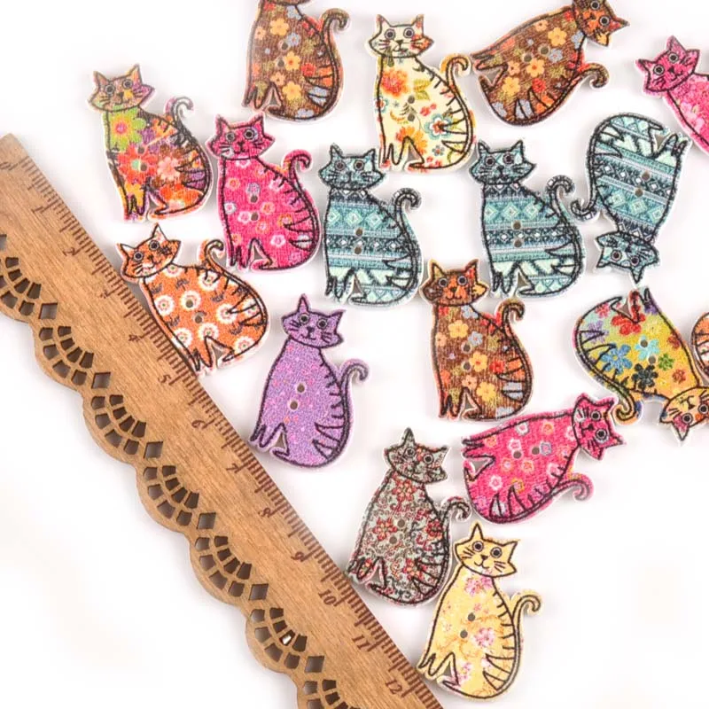 25pcs Wooden Crafts Vintage London Cat Pattern Buttons For Clothing Sewing Handmade Scrapbooking Accessories 18x30mm M0798x | Дом и сад