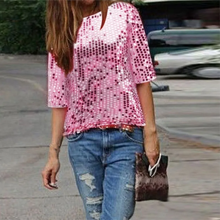 2018 летние модные шикарные топы Bling Sequined T Shirt женские великолепные Клубные