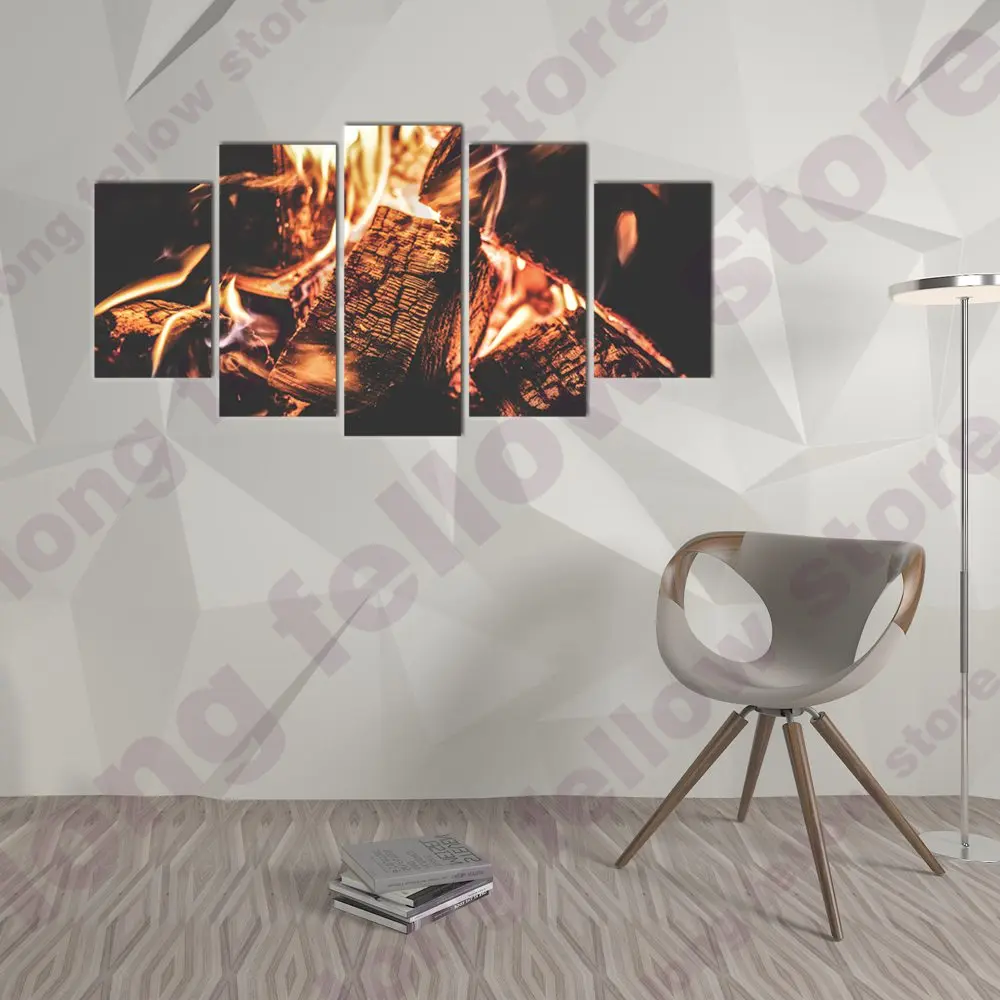 Большой плакат теплый домашний декор картина печать дрова сжигание в камине