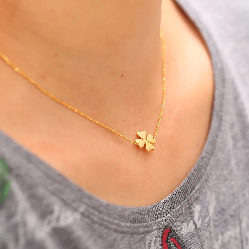 Цепочка женская из нержавеющей стали с подвеской в виде четырехлистного