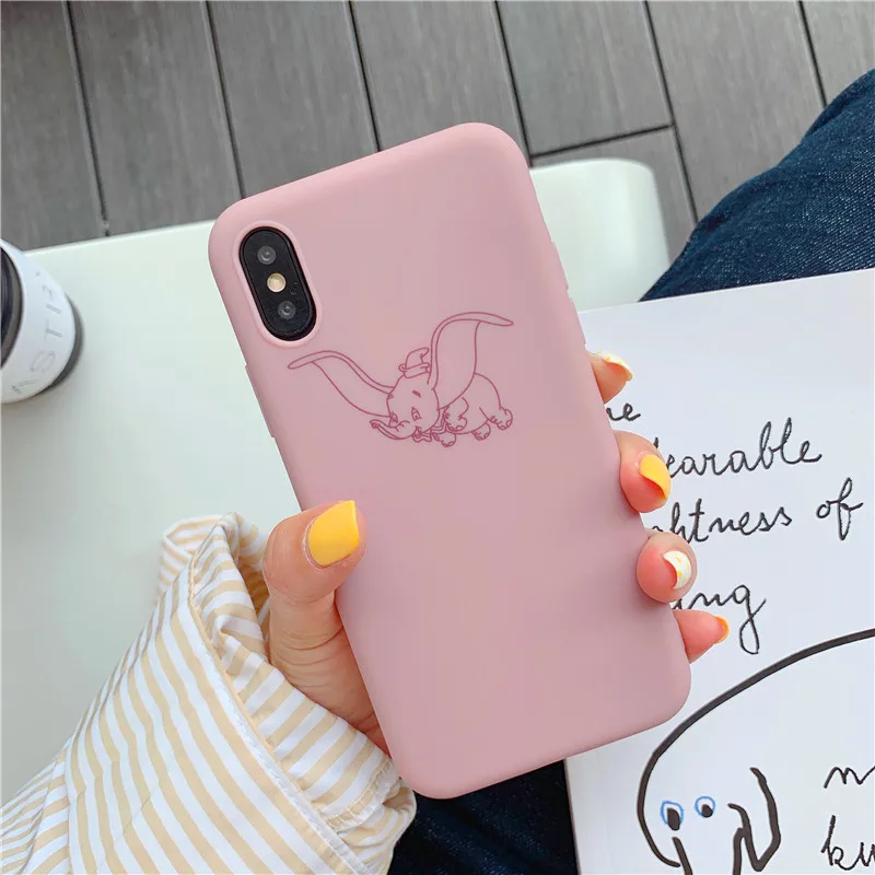 Dumbo Phone Case For iPhone 7 6 6s 8 X Plus XR XS Max Flying Elephant Simple Solid Color Soft TPU Candy Cover |