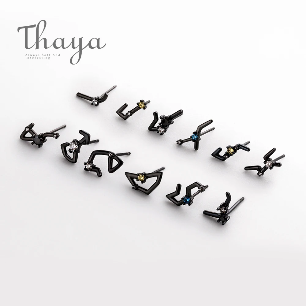 Thaya 12 для созвездий циркониевые серьги-гвоздики S925 пробы с кристаллами для женщин панк мистические ювелирные изделия элегантные на день рождения