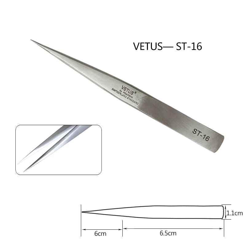 2 шт. ST-11/15 Пинцет VETUS оригинальные щипчики для ресниц для наращивания Анти-статический Нержавеющая сталь ST-10/11/12/13/14/15/16/17 Twe