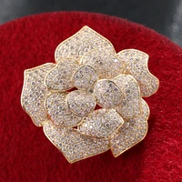 cubic zirconia micro pave camellia flower rhinestone brooches pins broach luxury crystal floral broach pin for women accessory