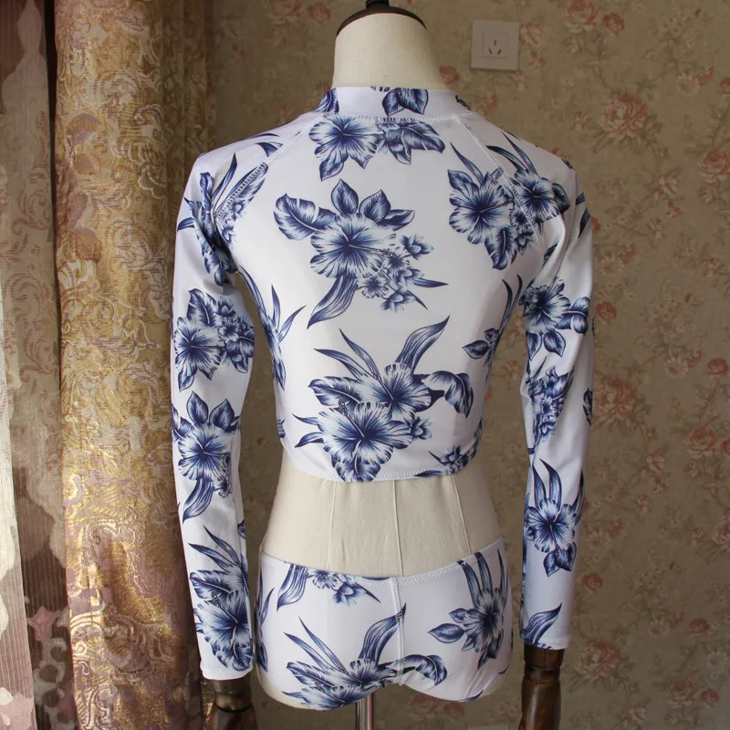 2017 Цветочный комплект бикини с принтом купальный костюм длинным рукавом Женская