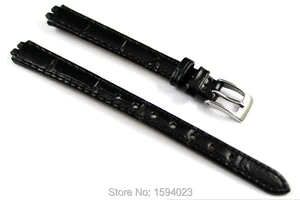 Ремешок для часов T058009 Женский, черный браслет из натуральной кожи с серебристой пряжкой, 10 мм (Пряжка 8 мм)