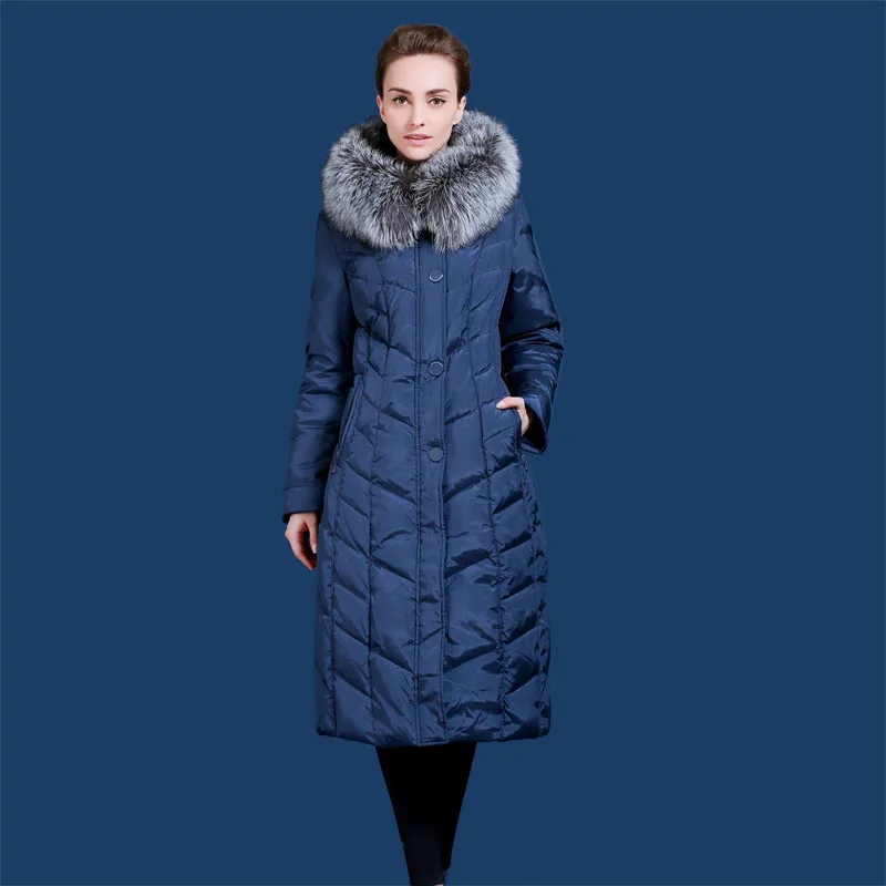 

Russian and European Winter women down jacket Lengthen the thickening at minus 40 degrees warm Silver Fox fur collar 48-58 Q702