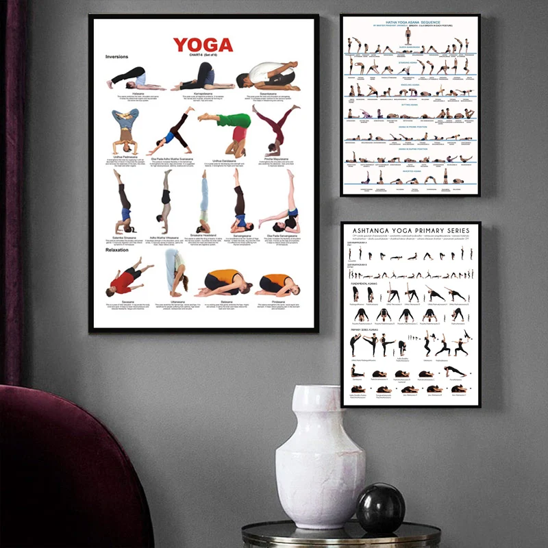 Плакат Горячая Йога Ashtanga Таблица позы домашние упражнения тренажерный зал