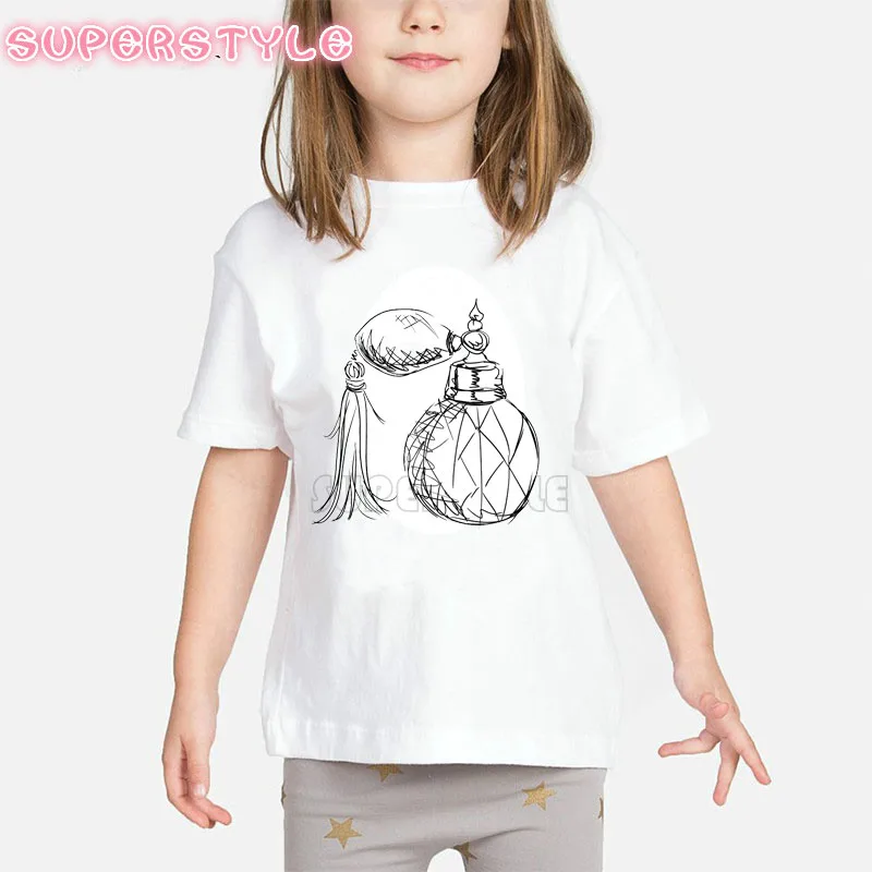 Лето 2019 Детская футболка с цветочным принтом духов одежда для девочек летняя