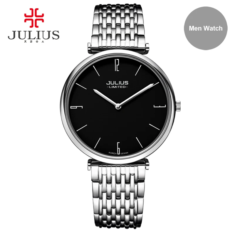 Silver Black Men Julius limited edition женские стальные ультратонкие 6,5 мм серебряные розовое золото Япония кварцевые Movt 30 м водонепроницаемые женские часы под платье JAL-032 - Цвет: Silver Black Men