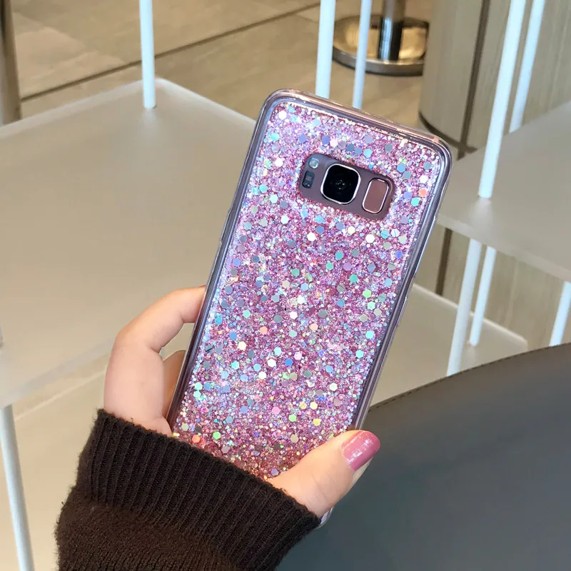 С украшением в виде кристаллов со стразами чехол для samsung Galaxy S7 край S8 S9 S10 E Примечание для девочек от 5 до 8 лет 9 10 Plus Pro A30 A40 A50 A70 M10 M20 блеск силиконовый чехол - Цвет: Pink