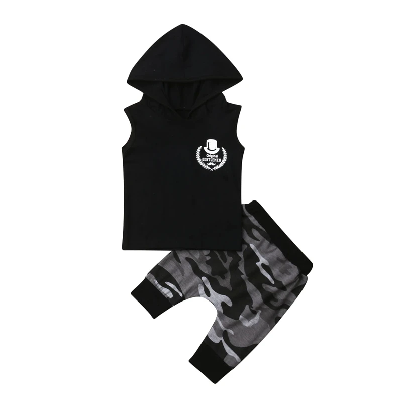 Toddler Kids Baby Boy Summer Clothes set toddler baby boy summer cotton Hooded T-shirt Tops Harem Pants clothes 2pcs | Детская одежда и