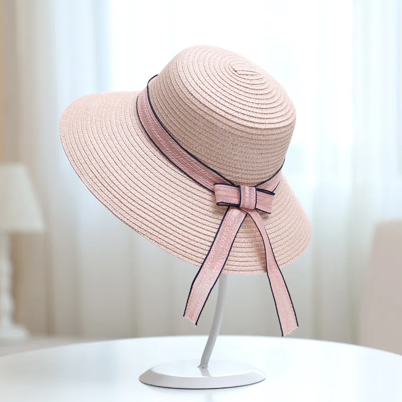 Соломенная шляпа ручной работы Женская Повседневная чашка с бантом и буквами
