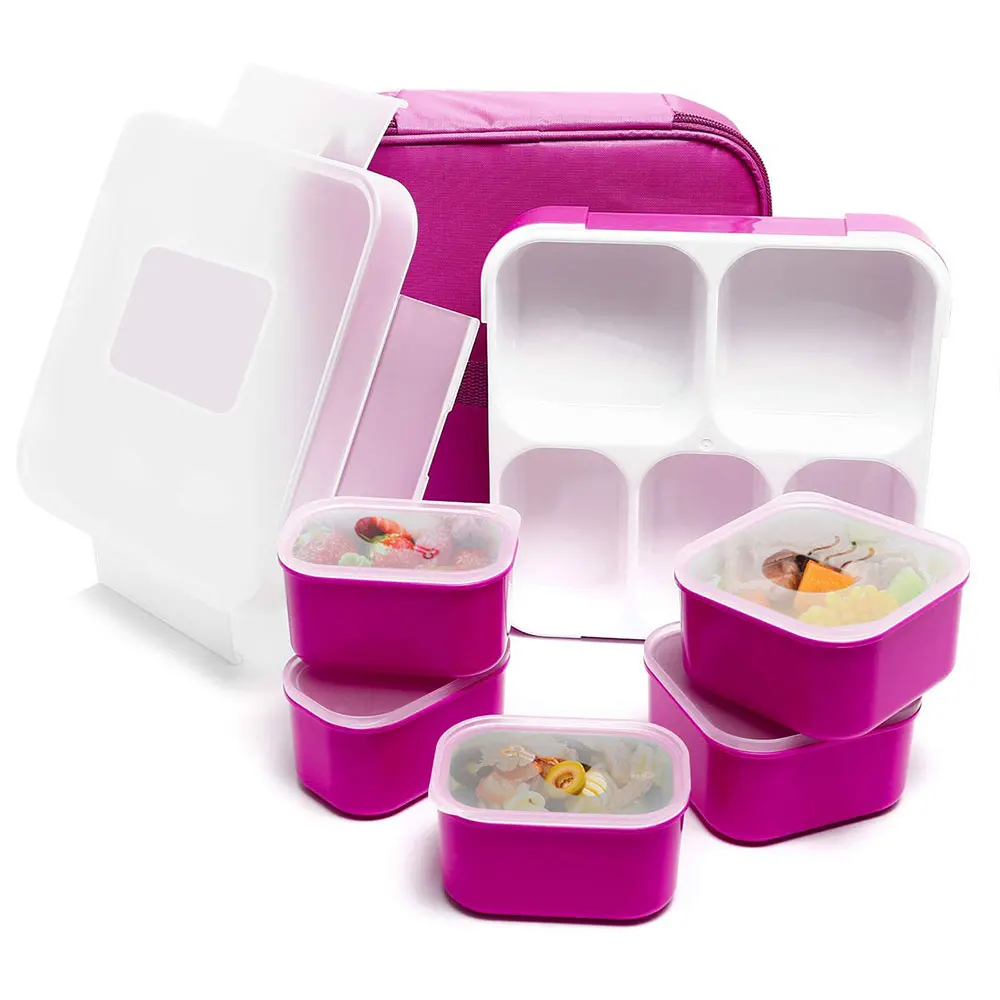 Фиолетовый Ланч бокс контейнер для еды еда Bento Коробки для обедов Microwavable герметичные коробка с 5 отдельно изолированный отсек едой преп Еда контейнер для хранения box с мешком - Цвет: Фиолетовый