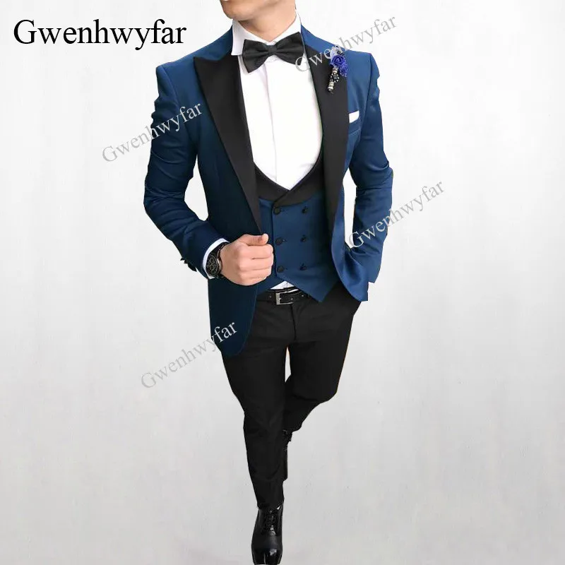 Мужские костюмы темно синего цвета Gwenhwyfar BJ23 новинка 2018 пиджак брюки жилет